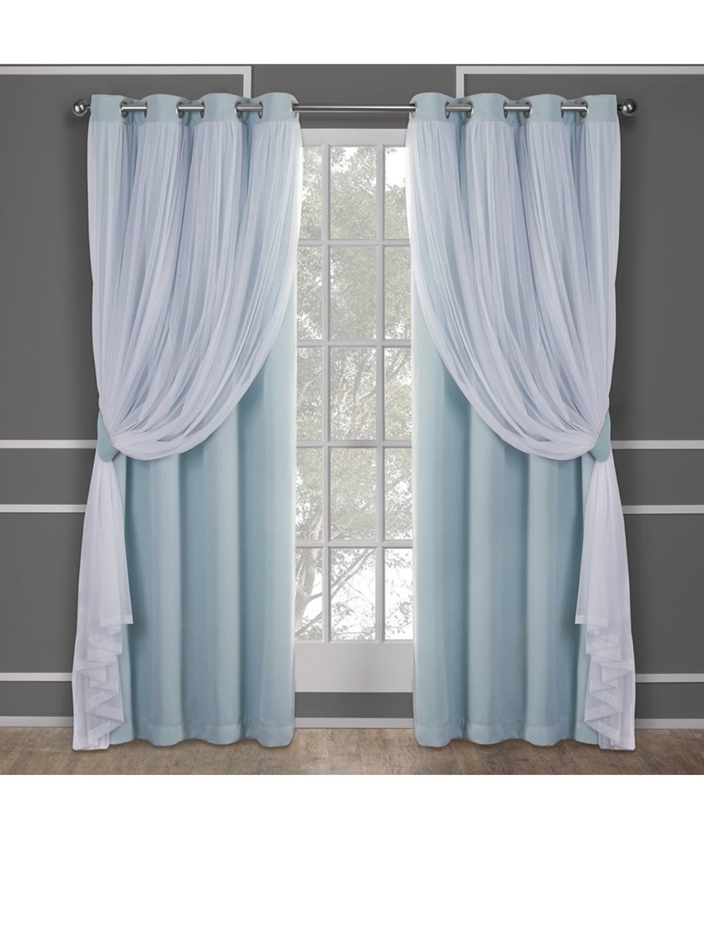 Amazon Light Blue Curtains with White Sheer Overlay